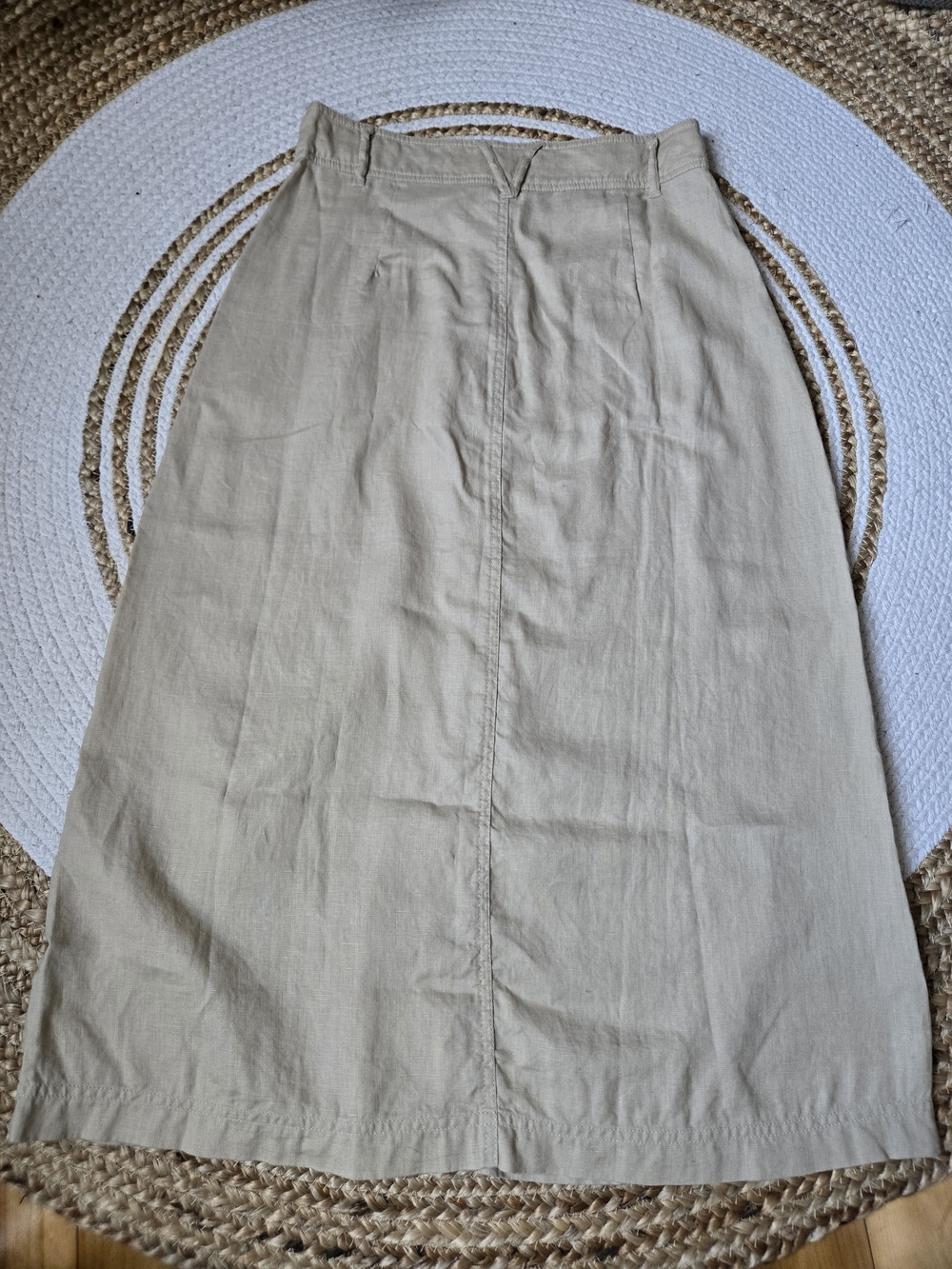 Part Two Linen High-Waist A-Line Cream Button-Front Midi Summer Skirt - Picture 6 of 12